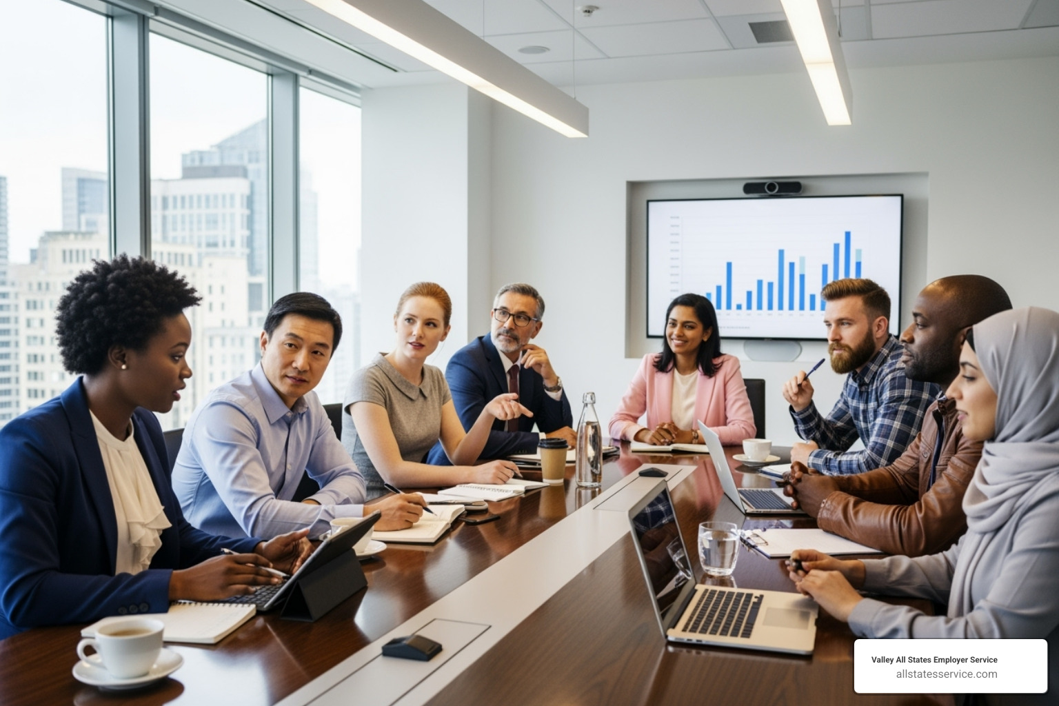 Diverse group of professionals in a meeting - Maryland employment law compliance