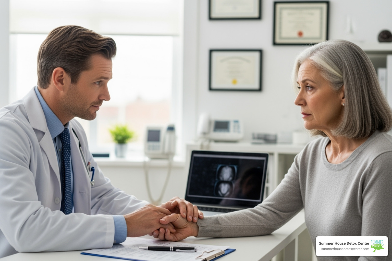doctor consulting with a patient, looking concerned - how does rapid detox for benzodiazepines work