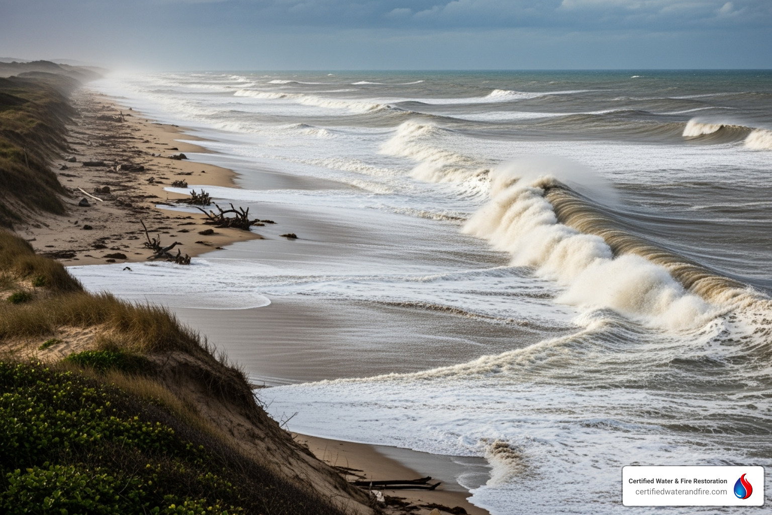 illustration of the combined effect of high tide, storm surge, and waves on coastal water levels - coastal flood advisory