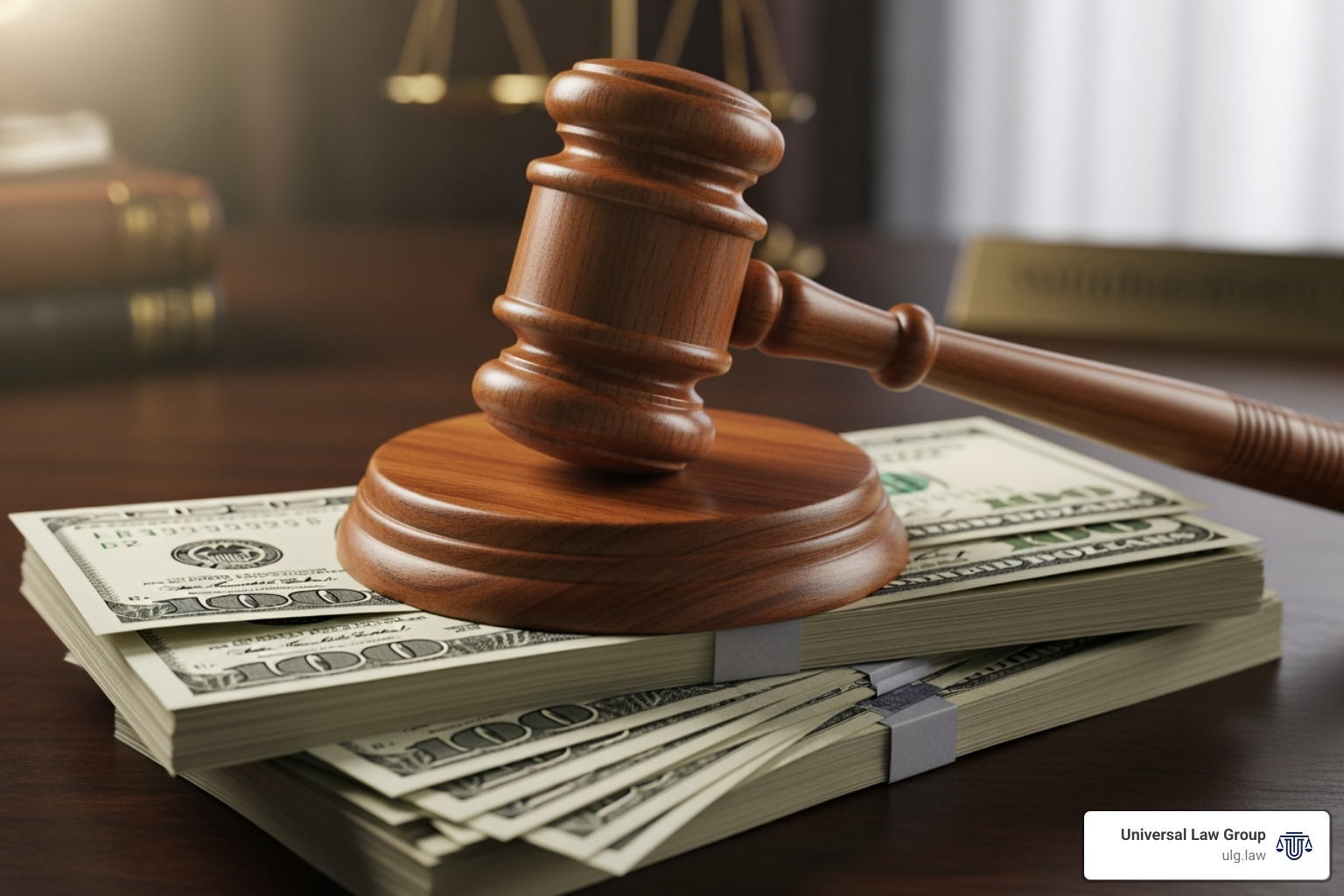 A gavel resting on a stack of money, symbolizing legal compensation and justice - Personal injury legal advice
