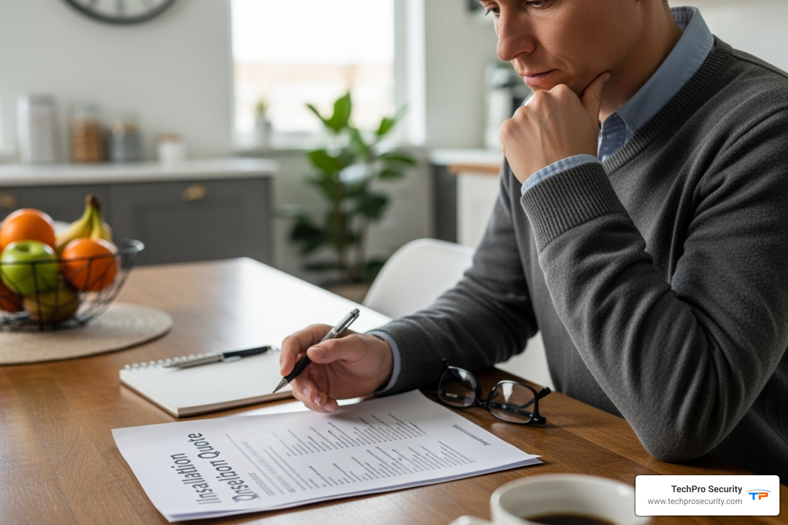 homeowner reviewing installation quote - security camera installation labor cost miami fl