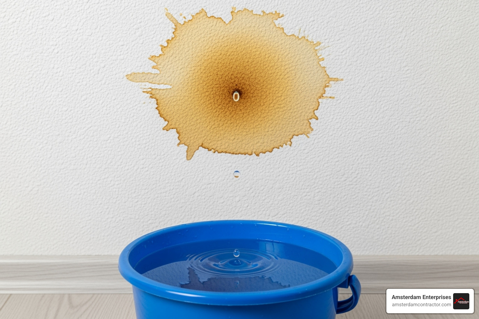 Water stain and dripping from a ceiling - emergency roofing company