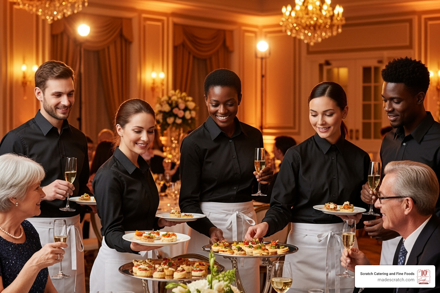 professional and friendly catering staff serving guests at an event - private event catering