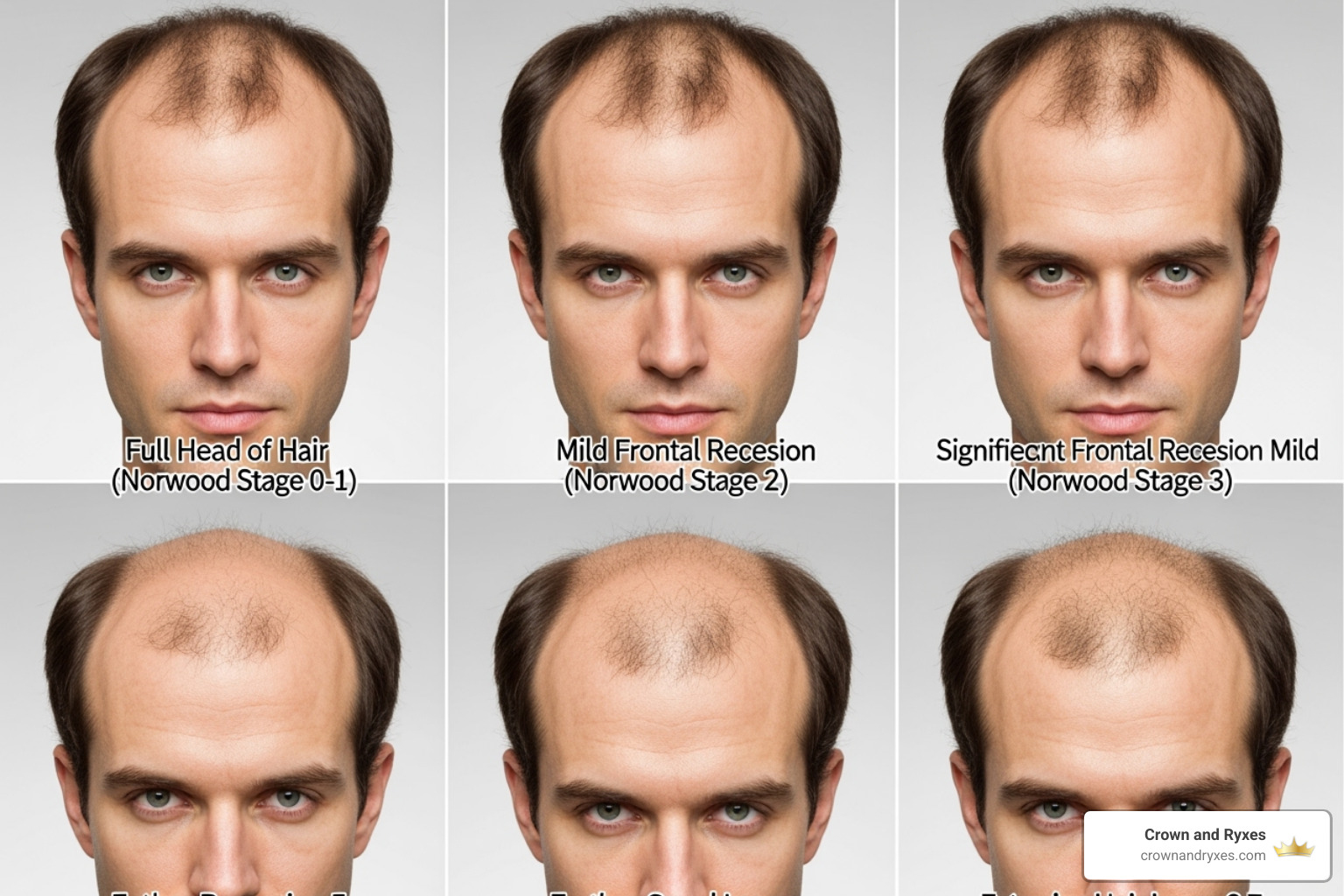 image of the Norwood scale showing different stages of hair loss and graft requirements - FUE hair transplant cost