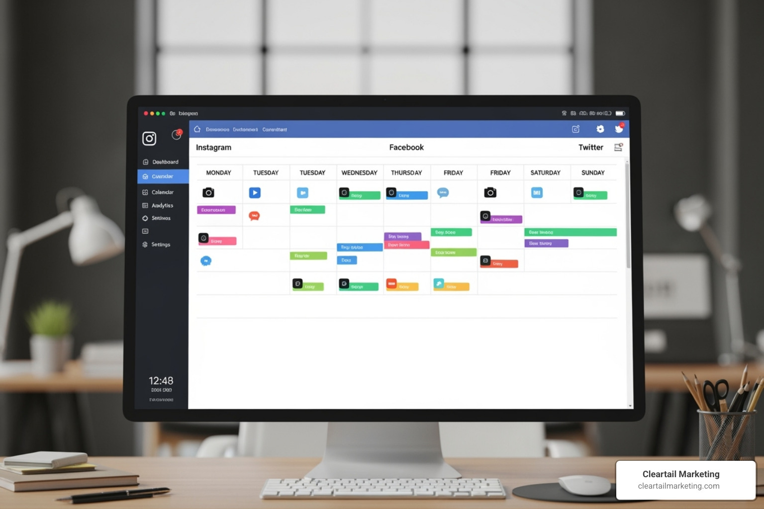 SAMPLE SOCIAL MEDIA CONTENT CALENDAR WITH WEEKLY ENTRIES FOR DIFFERENT PLATFORMS AND CONTENT TYPES - SOCIAL MEDIA MARKETING PLANS