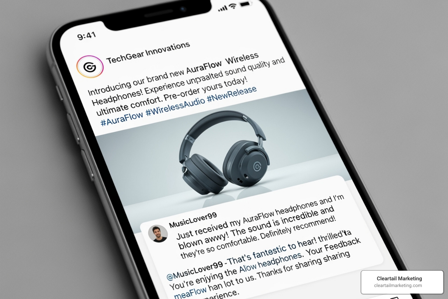 A BRAND'S SOCIAL MEDIA POST WITH A POSITIVE COMMENT FROM A CUSTOMER AND A THOUGHTFUL, ENGAGING REPLY FROM THE BRAND - SOCIAL MEDIA MARKETING PLANS