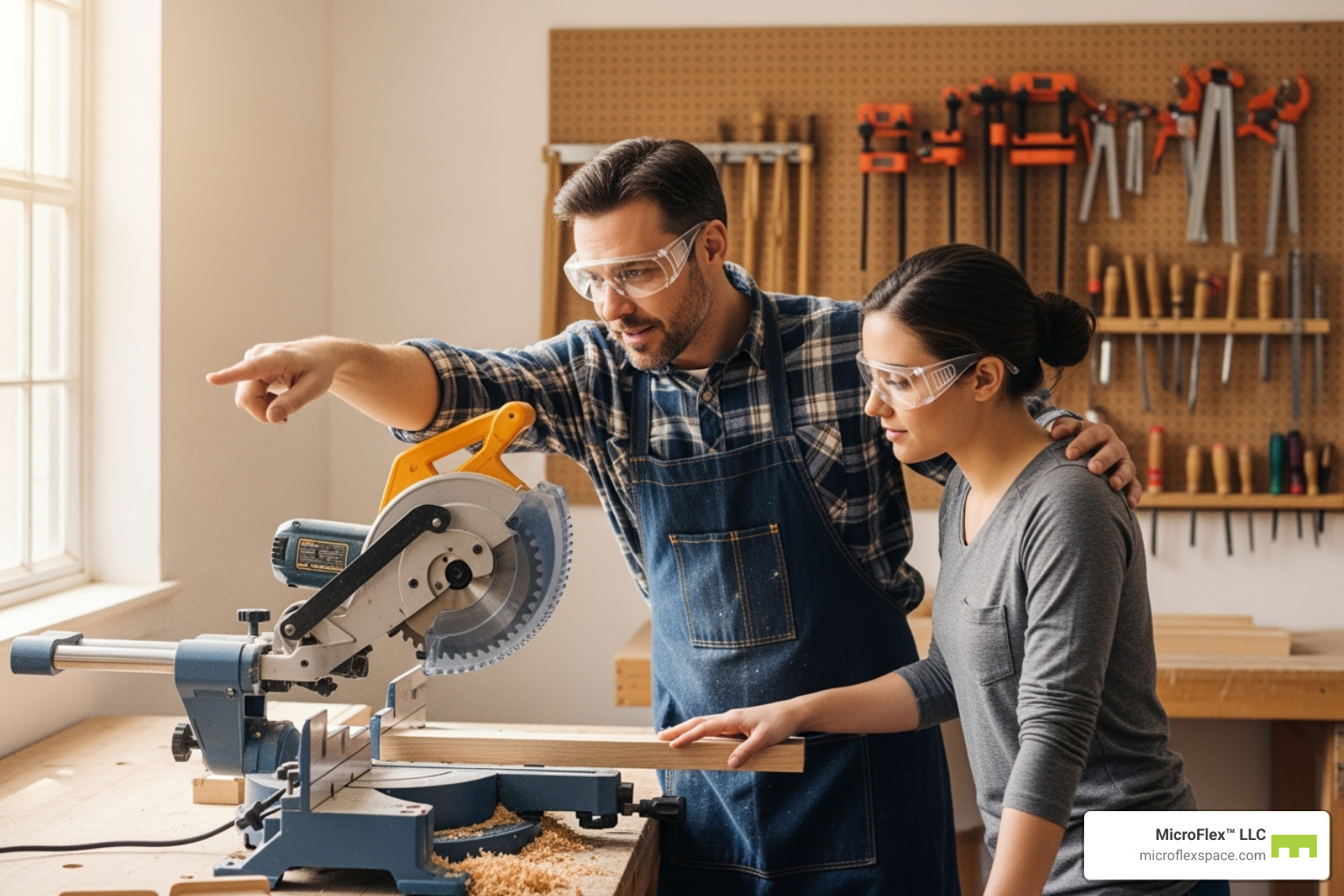 Image of a person receiving safety instruction on a piece of equipment - Woodworking shop rental Image of a person receiving safety instruction on a piece of equipment - Woodworking shop rental