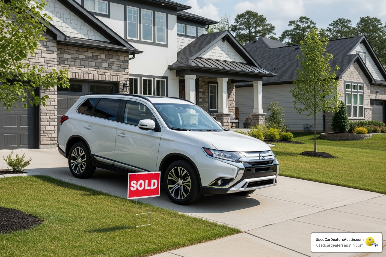 Mitsubishi Outlander with a"Sold" sign in front of a house - mitsubishi outlander 7 seater for sale