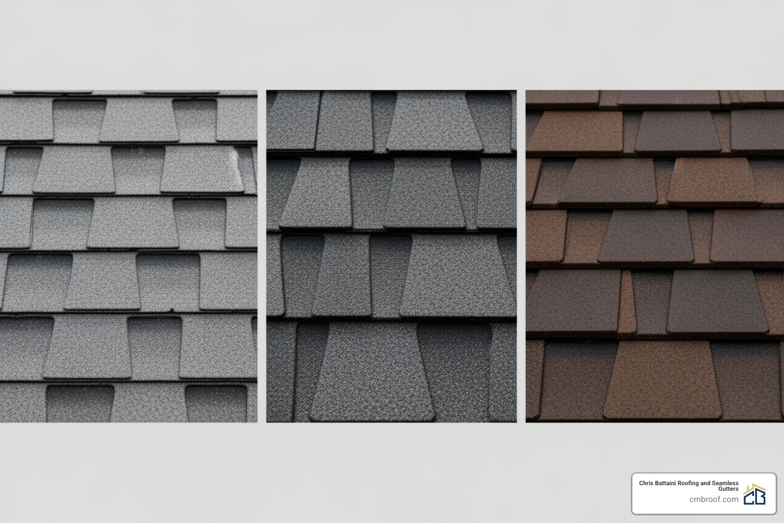 Side-by-side comparison of 3-tab, architectural, and luxury shingles - Asphalt Shingle Roofing