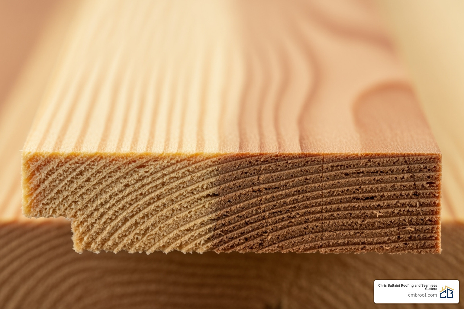 close-up of the tight grain on an Alaskan Yellow Cedar shingle - alaska yellow cedar shingles
