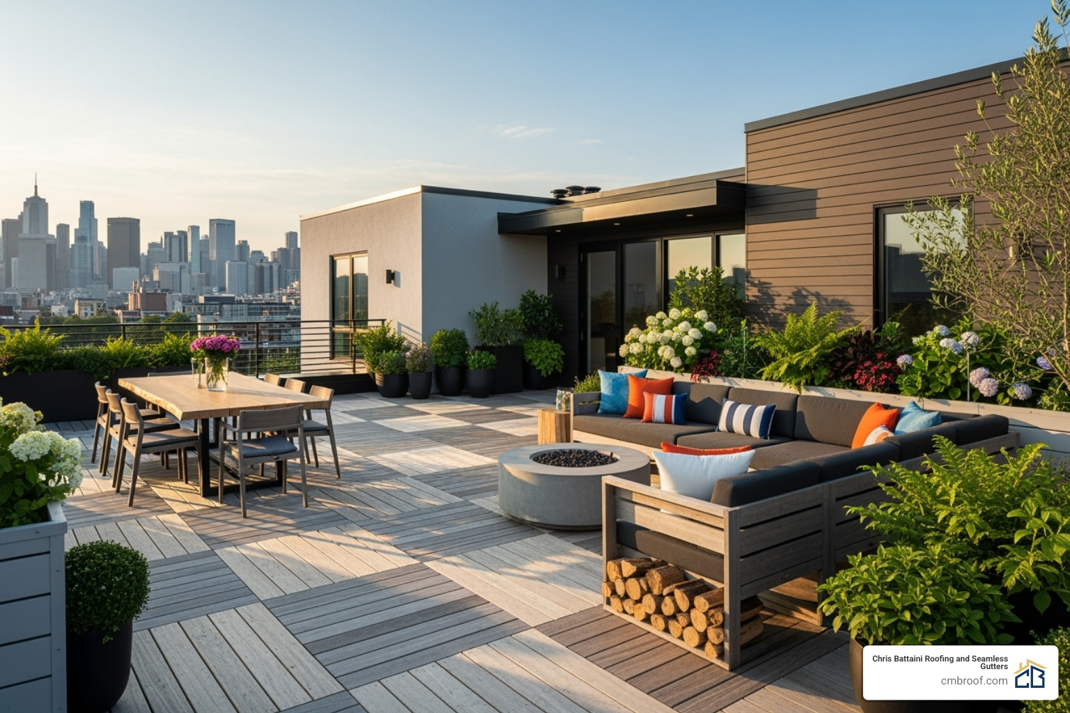 a rooftop deck on a residential flat roof - residential flat roof cost