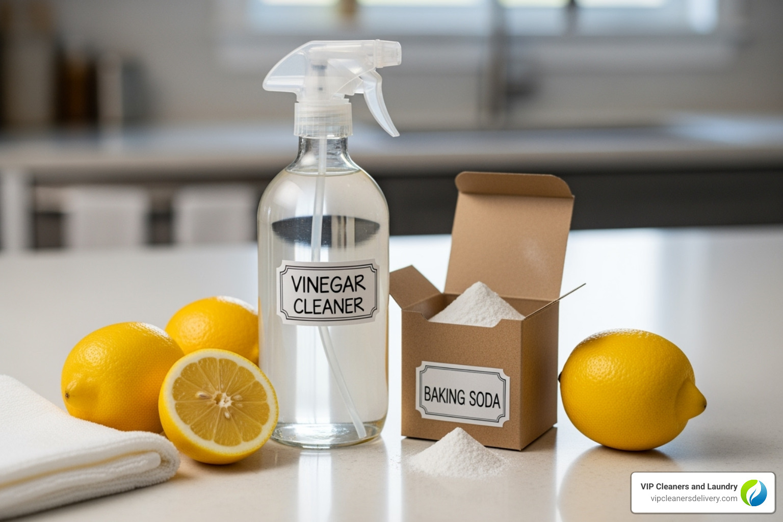 a DIY cleaning kit with vinegar, baking soda, and lemons - eco-friendly cleaning