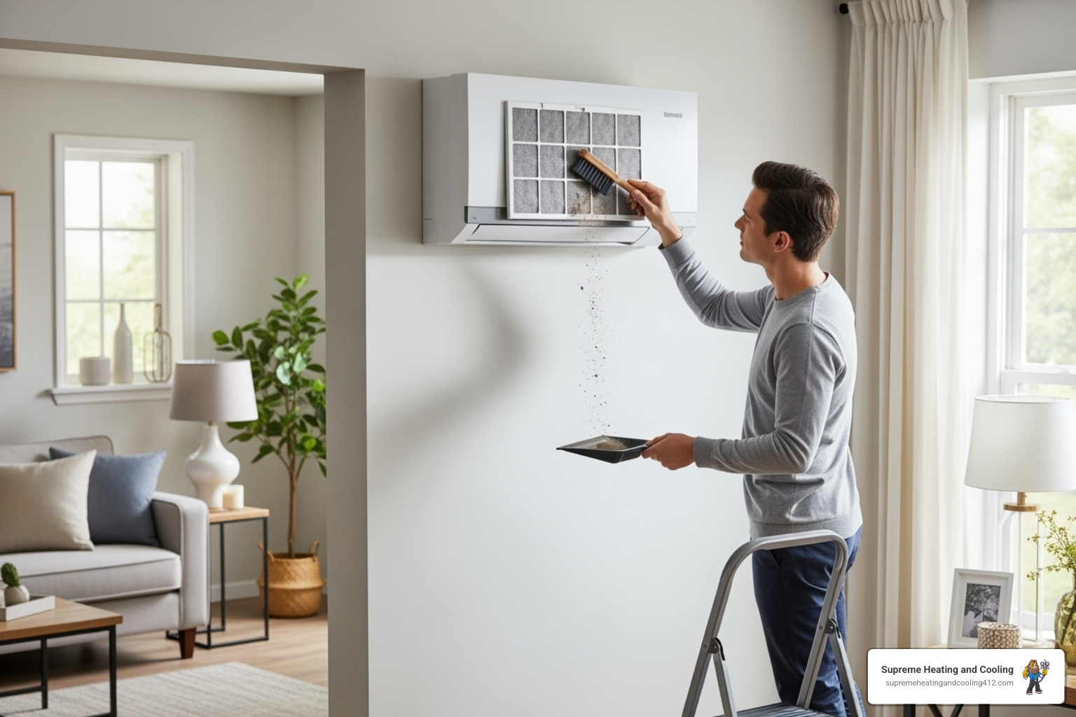 Image of a homeowner cleaning a heat pump filter, a simple yet crucial maintenance task. - heat pump leaking water in murrysville, pa