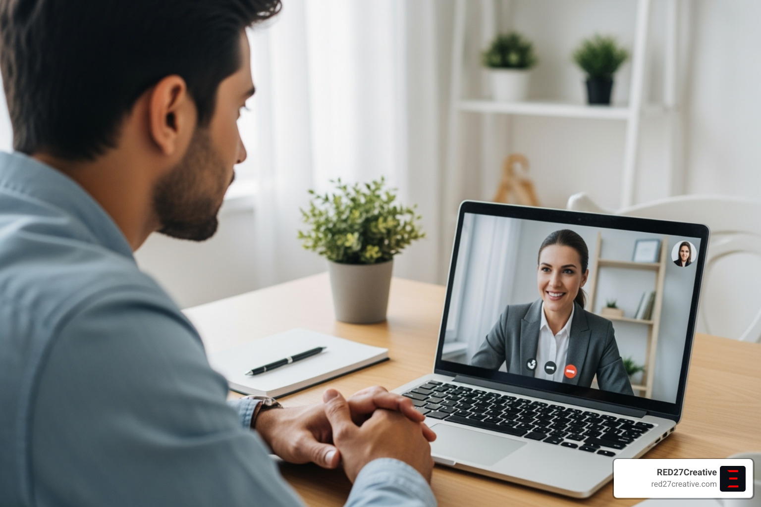 A small business owner participates in a virtual meeting with a marketing consultant, highlighting accessible and remote consulting services. - Marketing Strategy Consulting A small business owner participates in a virtual meeting with a marketing consultant, highlighting accessible and remote consulting services. - Marketing Strategy Consulting