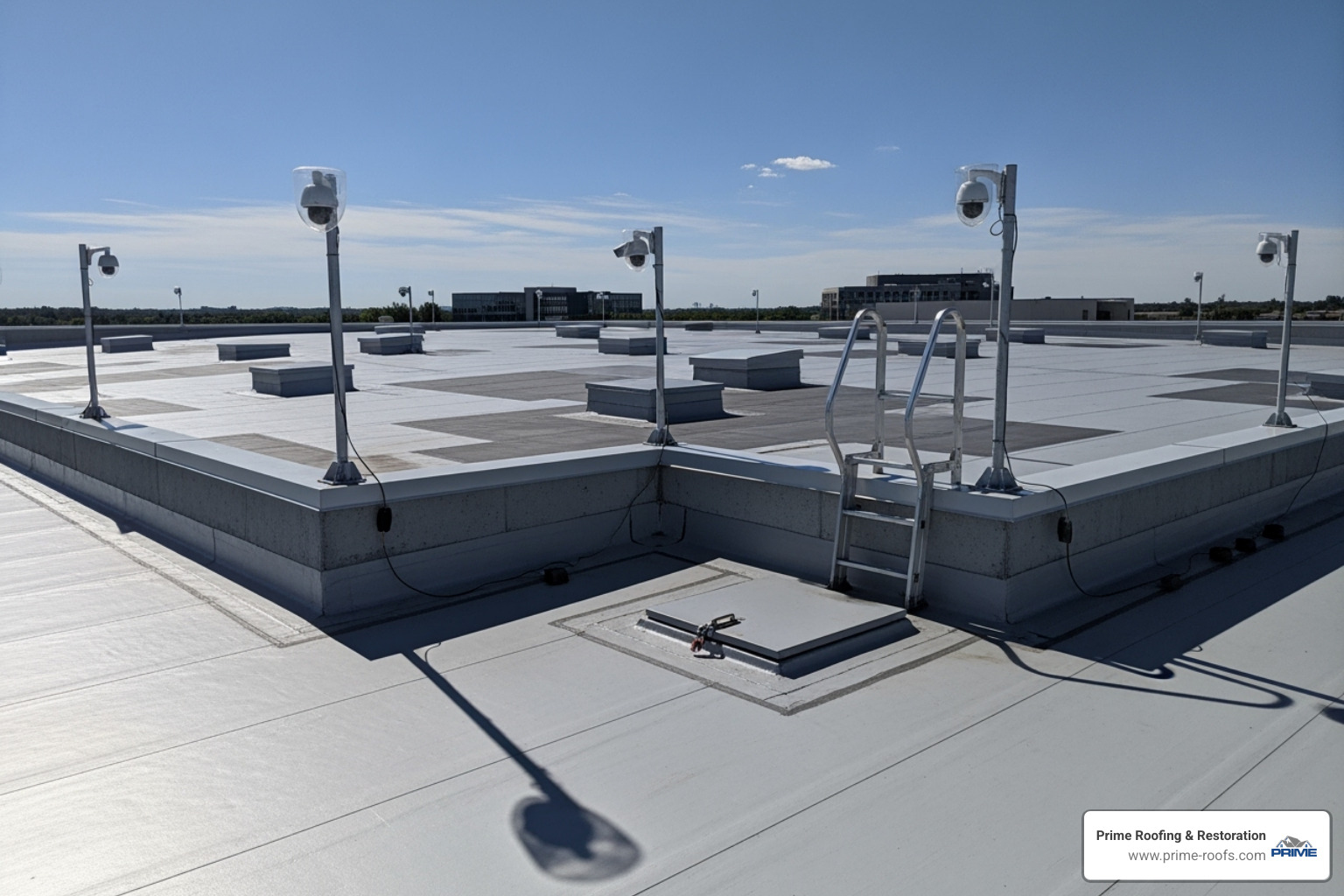 A clean, professionally repaired commercial roof, showcasing security and quality. - commercial roof repair company
