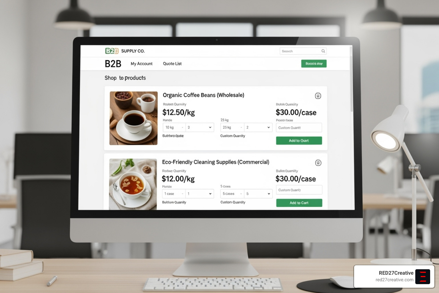 WooCommerce B2B store interface showing wholesale pricing - WordPress B2B website WooCommerce B2B store interface showing wholesale pricing - WordPress B2B website