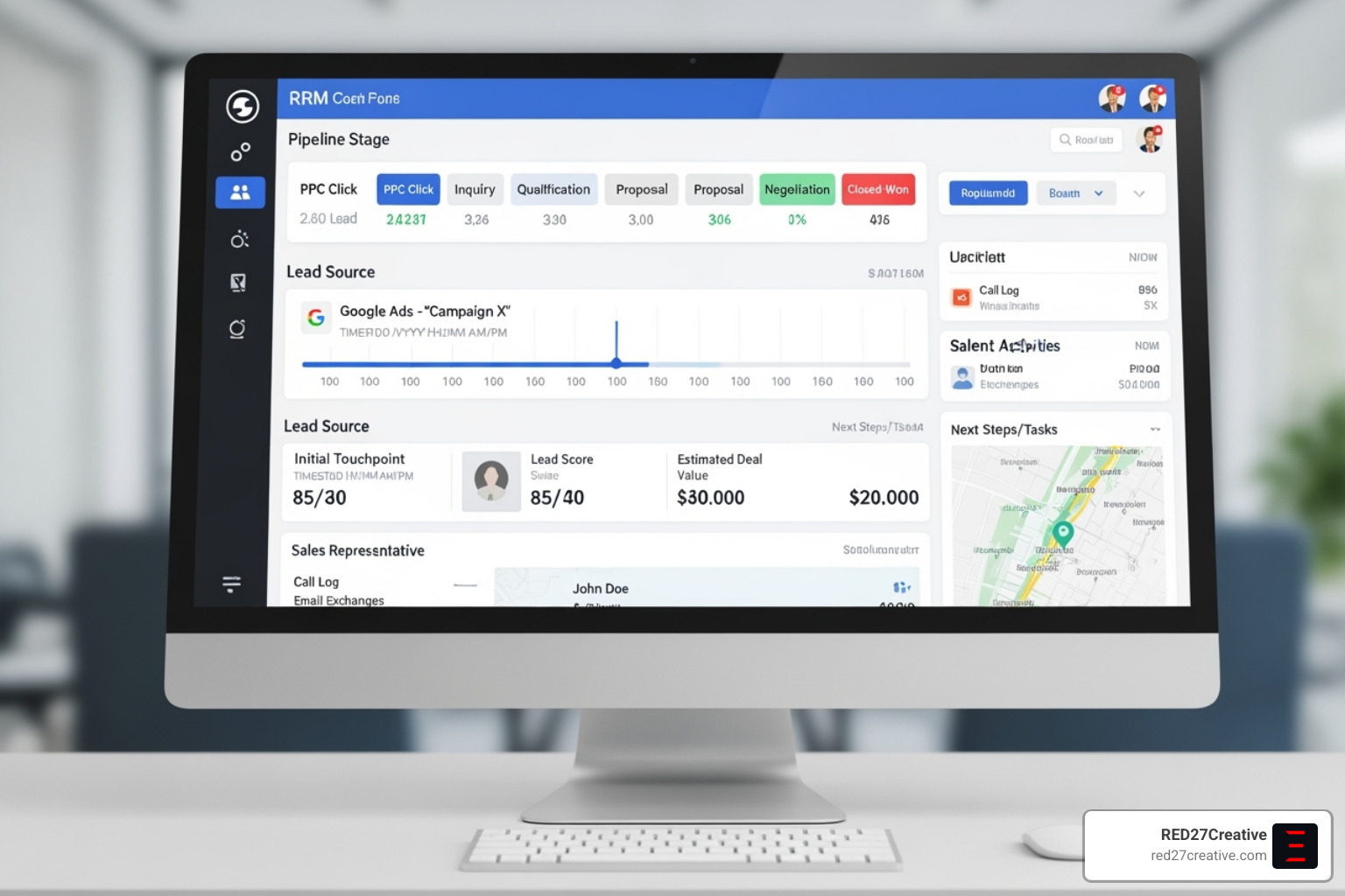 CRM dashboard showing a lead's journey from a PPC click to a closed-won deal - B2B PPC services CRM dashboard showing a lead's journey from a PPC click to a closed-won deal - B2B PPC services