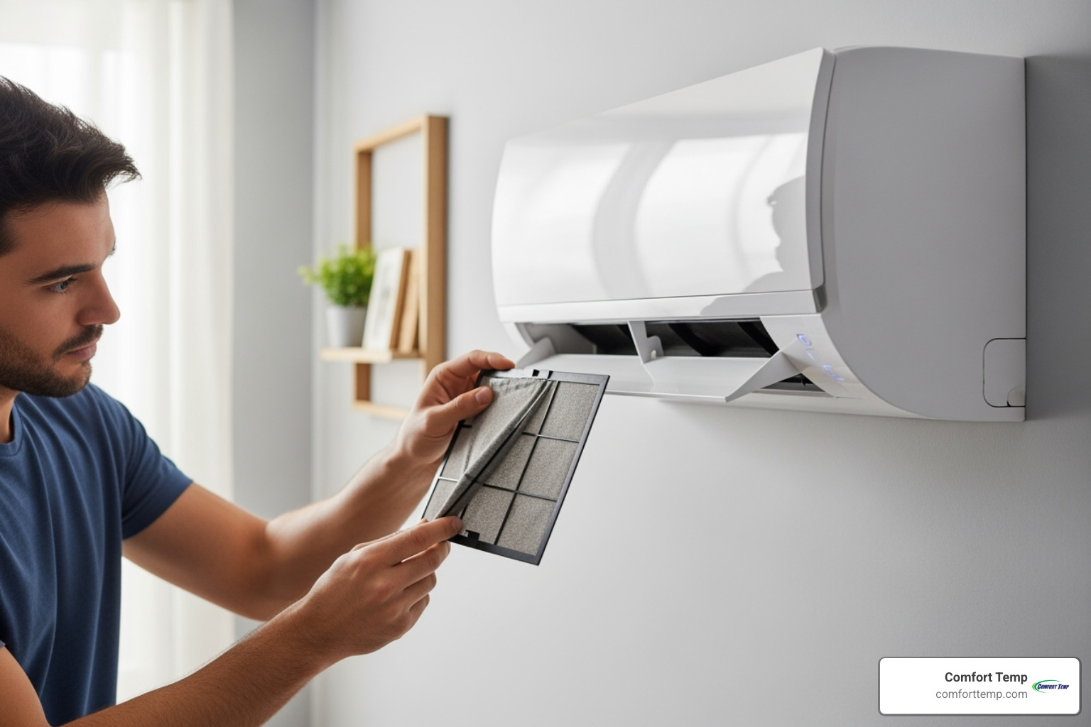 person cleaning the filter of an indoor mini split unit - aircon mini split installation person cleaning the filter of an indoor mini split unit - aircon mini split installation
