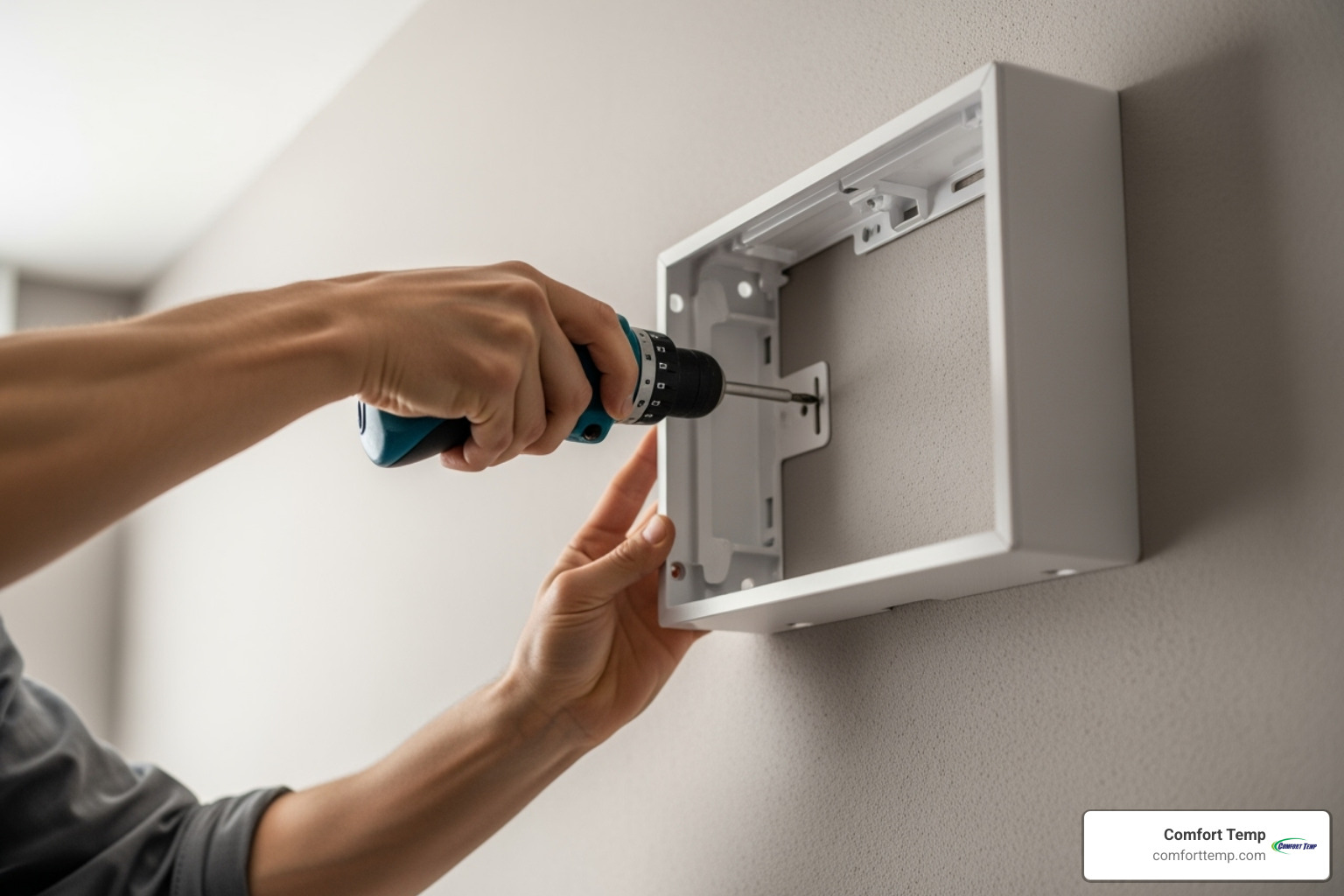 person carefully mounting the indoor unit's wall bracket - aircon mini split installation person carefully mounting the indoor unit's wall bracket - aircon mini split installation