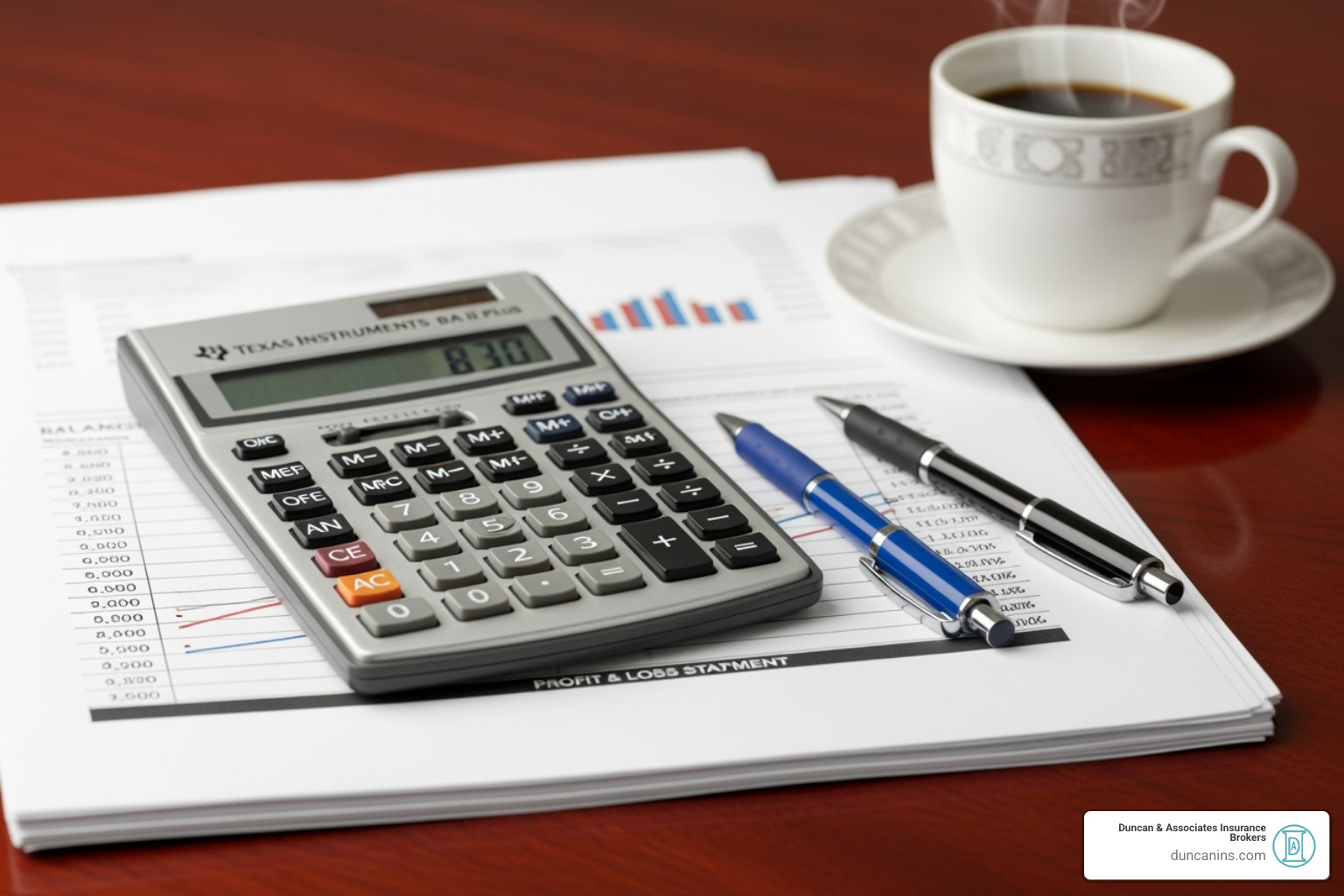 A calculator resting on financial documents, with pens and a coffee cup nearby, symbolizing the process of financial planning and calculation. - buying an annuity