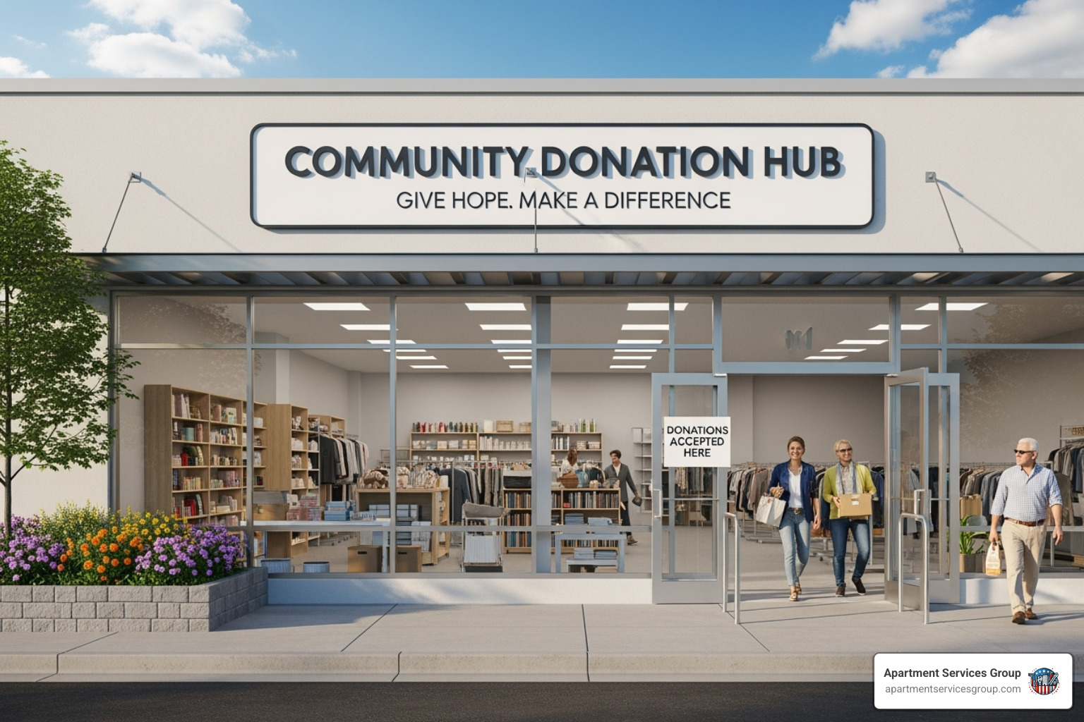 Donation center storefront. - large item trash pickup