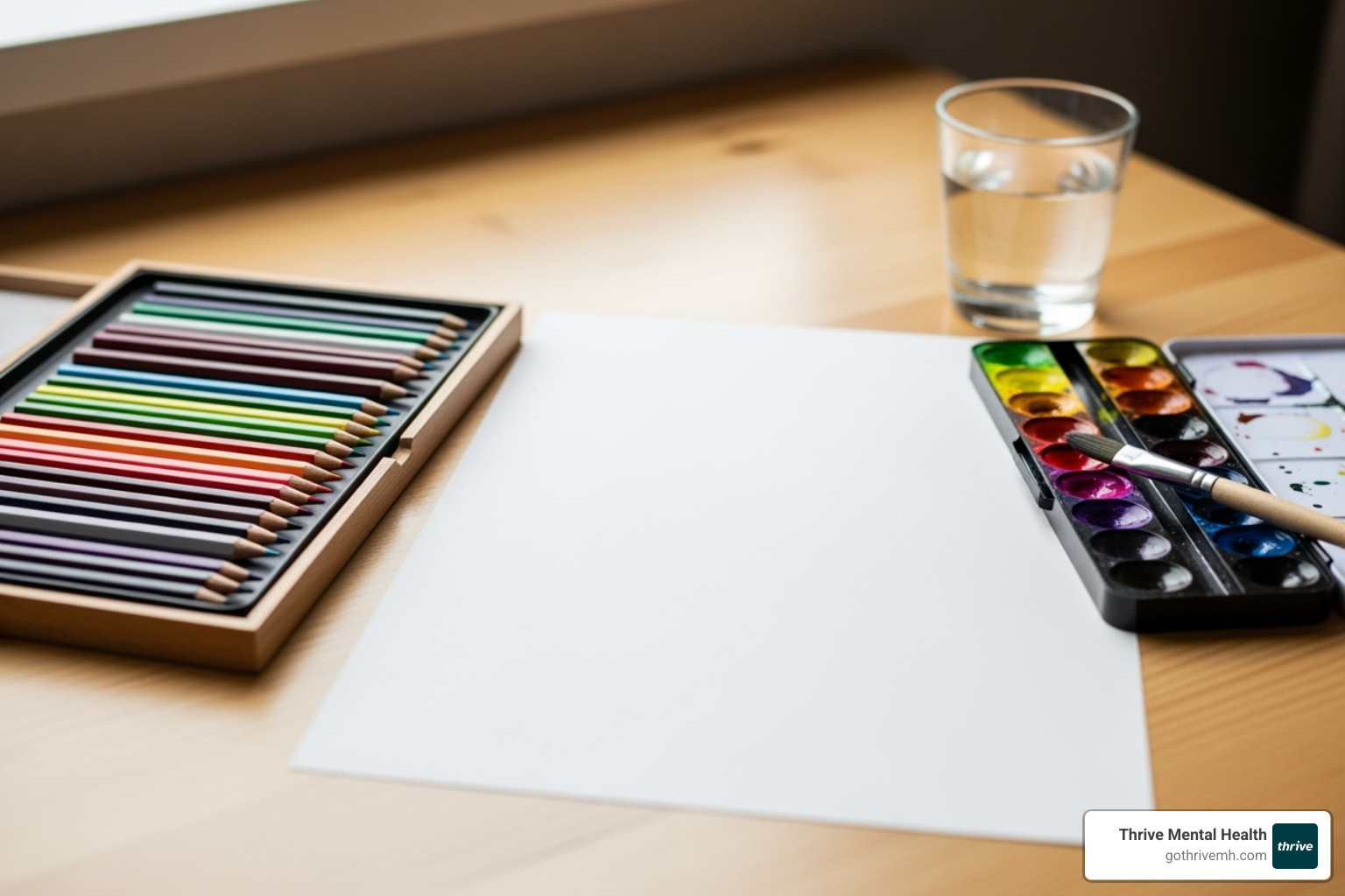 simple art supplies like colored pencils, paper, and watercolors arranged neatly - art therapy activities for grief counseling simple art supplies like colored pencils, paper, and watercolors arranged neatly - art therapy activities for grief counseling