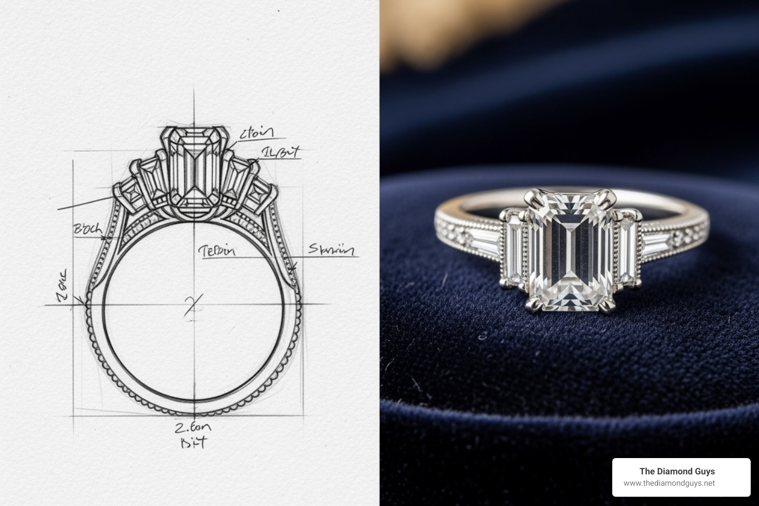 custom ring design sketch and finished product - Wedding rings Scottsdale AZ