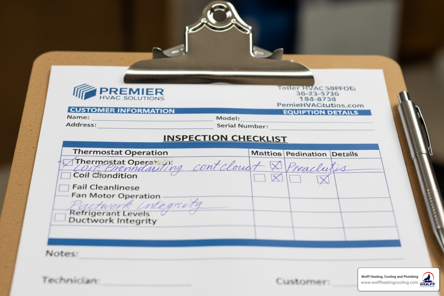 HVAC technician's checklist on a clipboard - heating tune up placitas