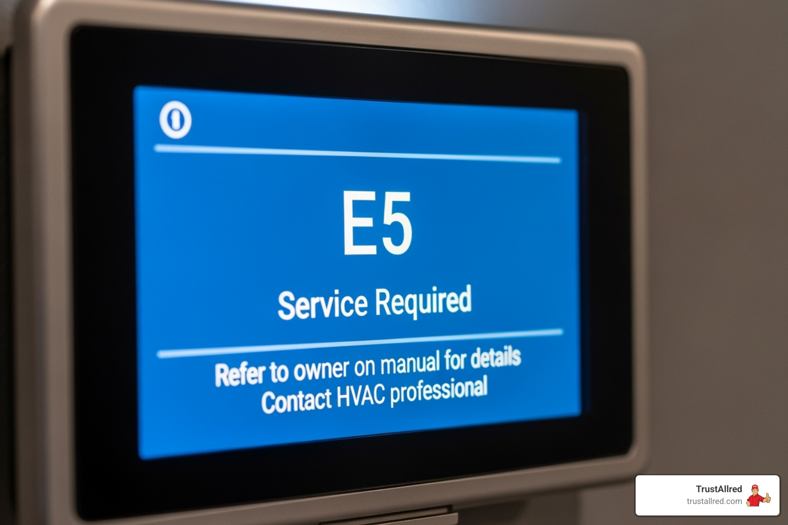 A close-up image of a modern digital thermostat displaying an error code or a "Service Required" message, indicating a heating system problem - heating maintenance in pacific, wa