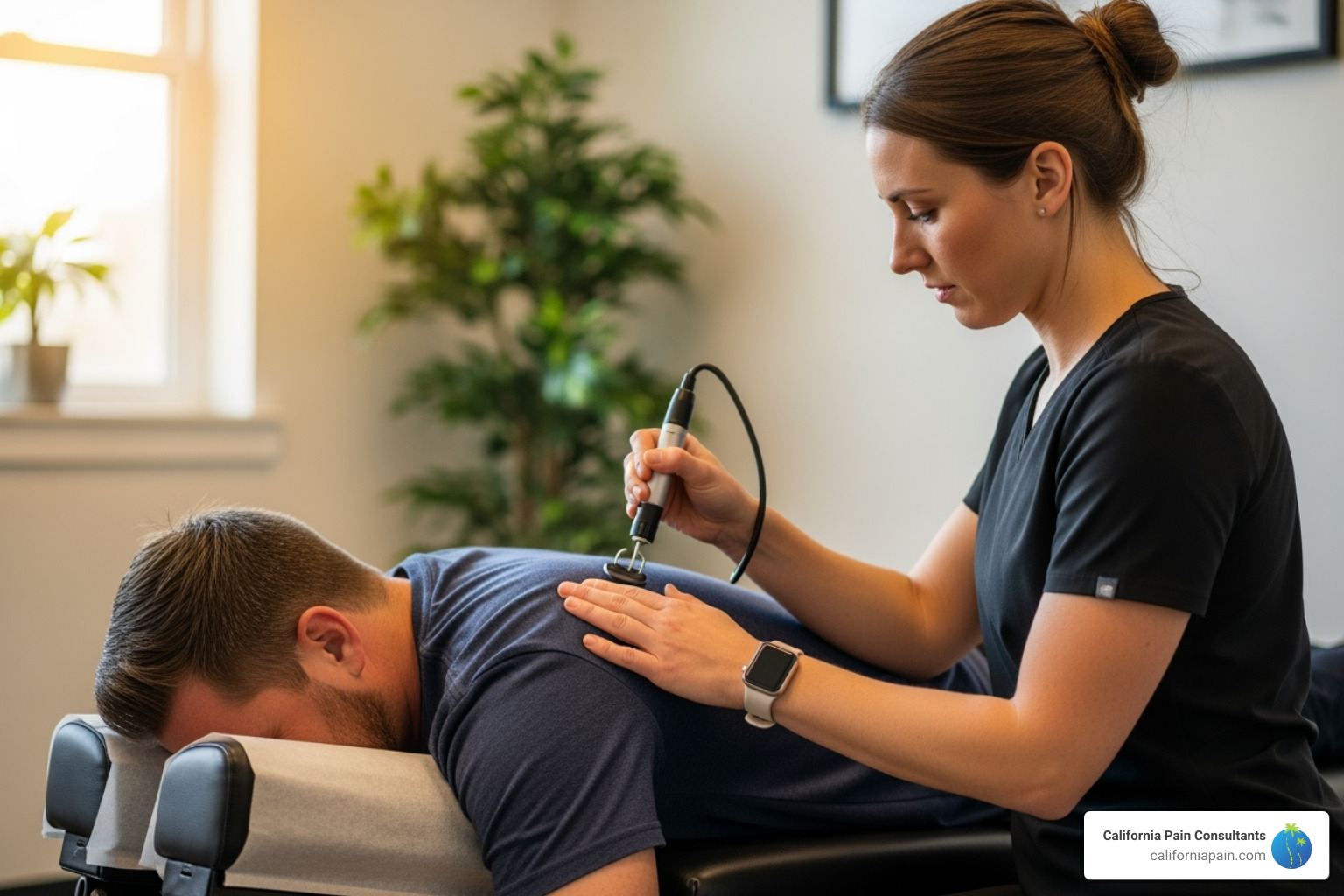 Chiropractor using an activator tool for a gentle adjustment - chiropractic care Chiropractor using an activator tool for a gentle adjustment - chiropractic care