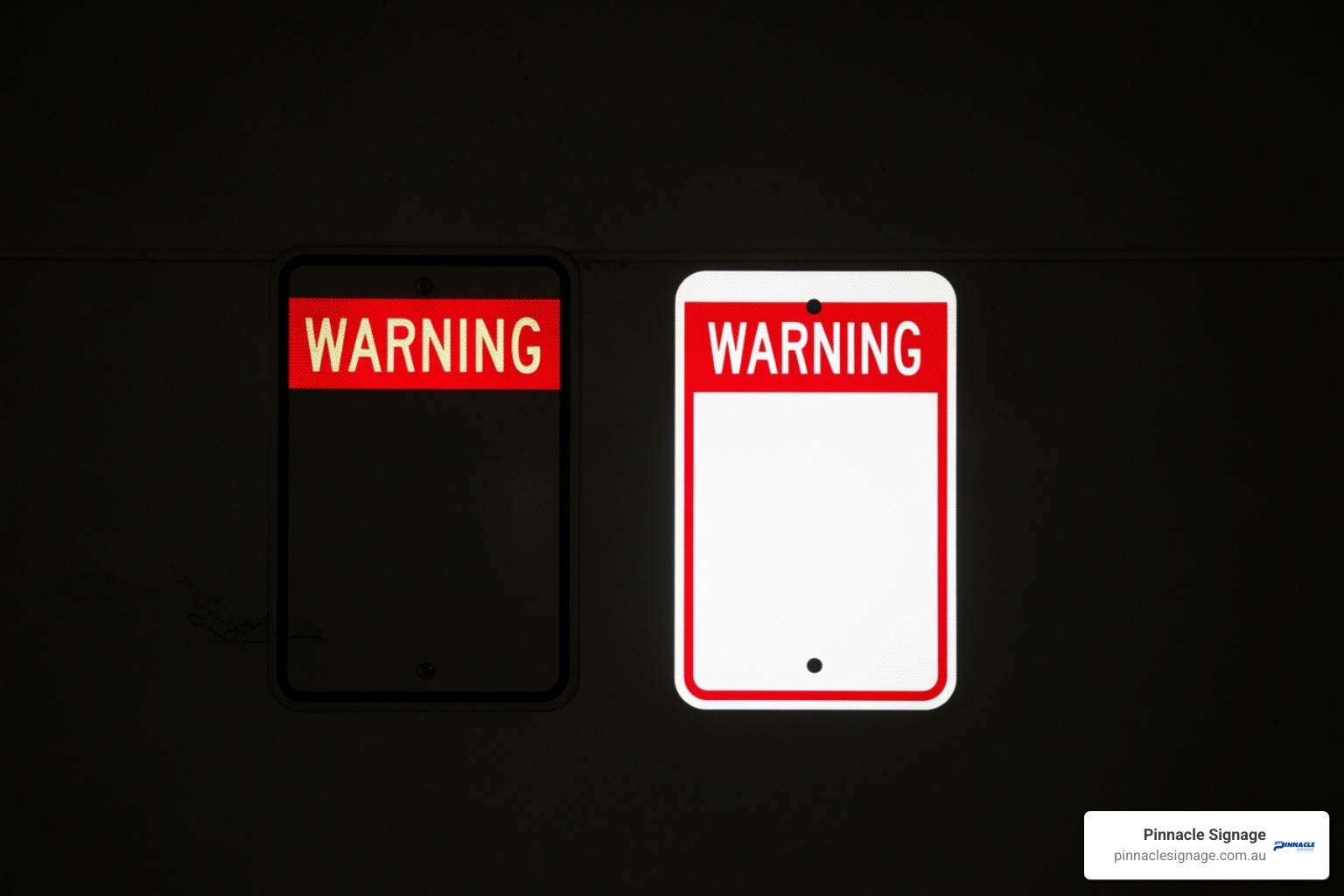 A standard sign with a reflective sign in a dimly lit corridor, highlighting the enhanced visibility of the reflective option - restricted area signage A standard sign with a reflective sign in a dimly lit corridor, highlighting the enhanced visibility of the reflective option - restricted area signage