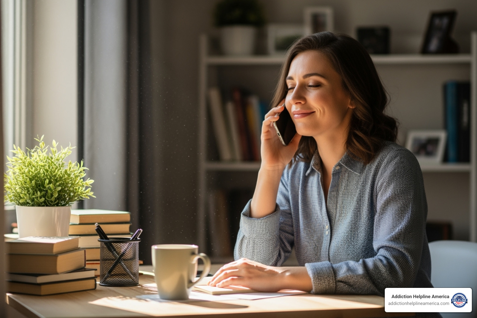 of a person on the phone, looking relieved - drug treatment centers in phoenix az of a person on the phone, looking relieved - drug treatment centers in phoenix az