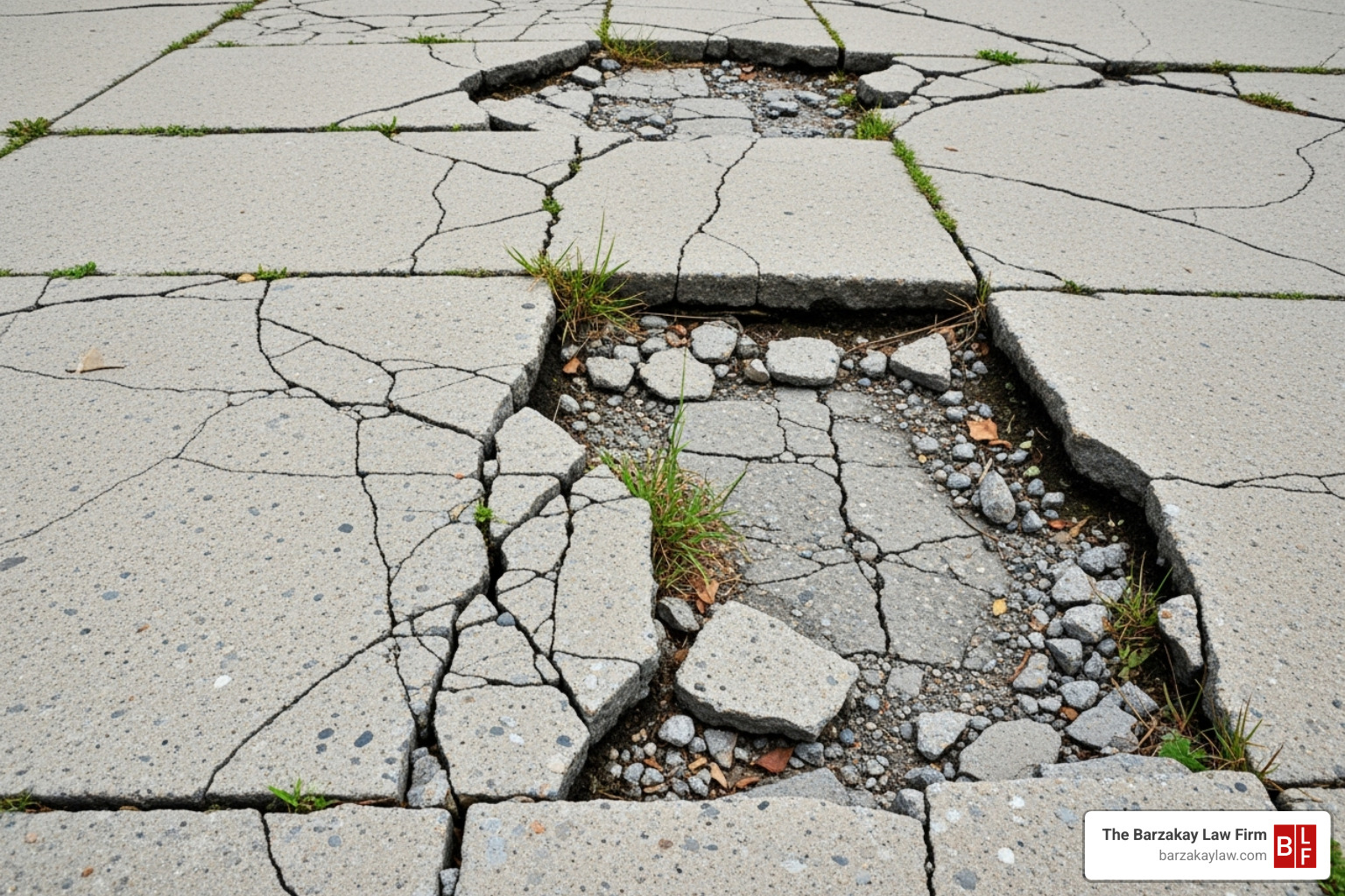 Image of a cracked and uneven sidewalk - Premises liability lawyer Image of a cracked and uneven sidewalk - Premises liability lawyer