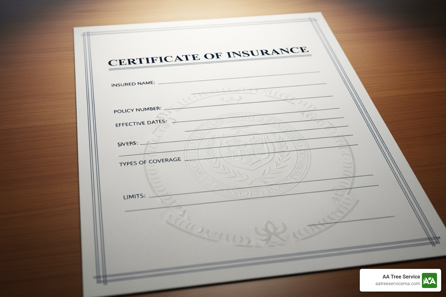 Certificate of insurance for a tree service company - tree removal ma