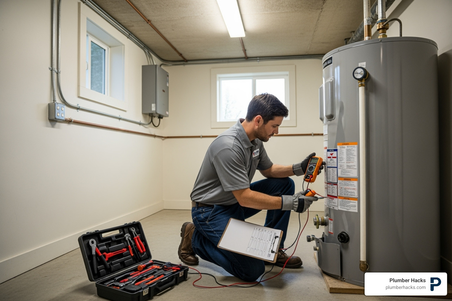 Plumber performing a maintenance check on a water heater - plumbing services dallas north estates i