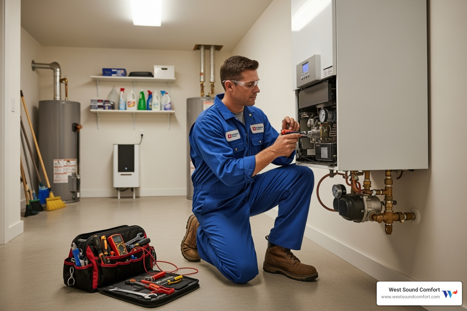 technician performing annual maintenance on a boiler - boiler broken in bremerton, wa technician performing annual maintenance on a boiler - boiler broken in bremerton, wa