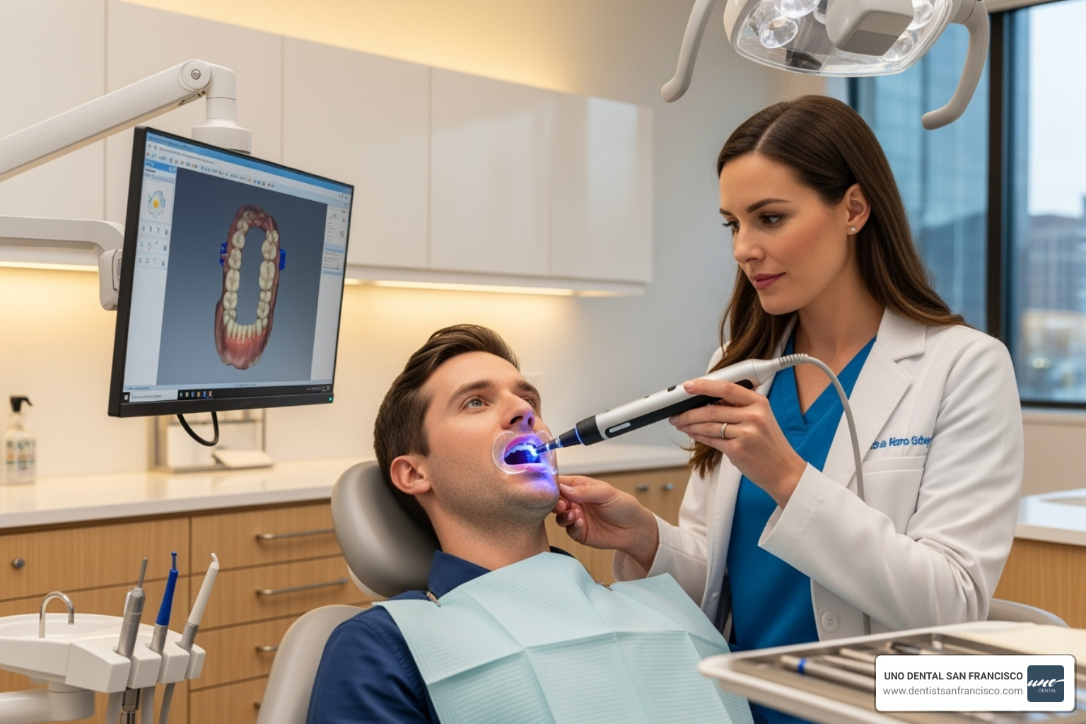 dentist taking digital scan for custom trays - whitening trays near me