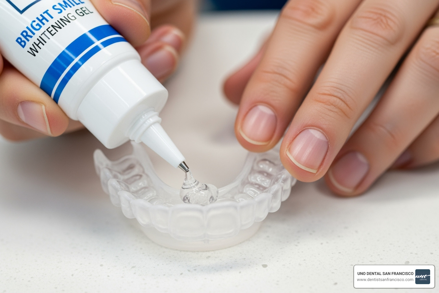 applying whitening gel to tray - whitening trays near me