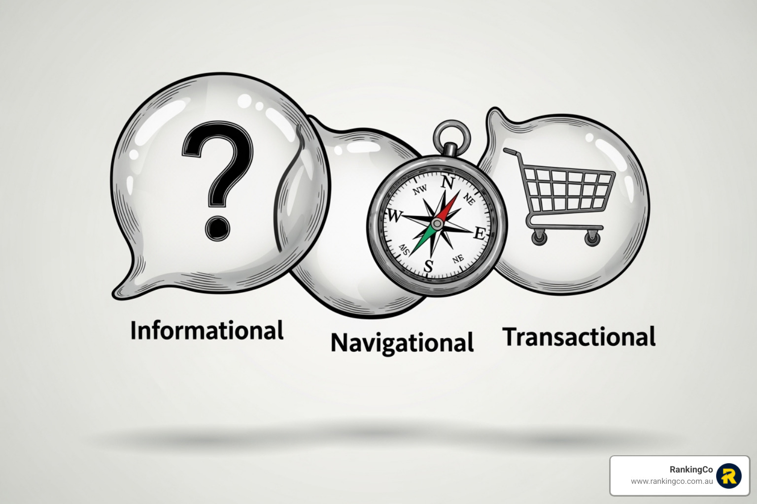 image illustrating user search intent with three distinct bubbles: image illustrating user search intent with three distinct bubbles: