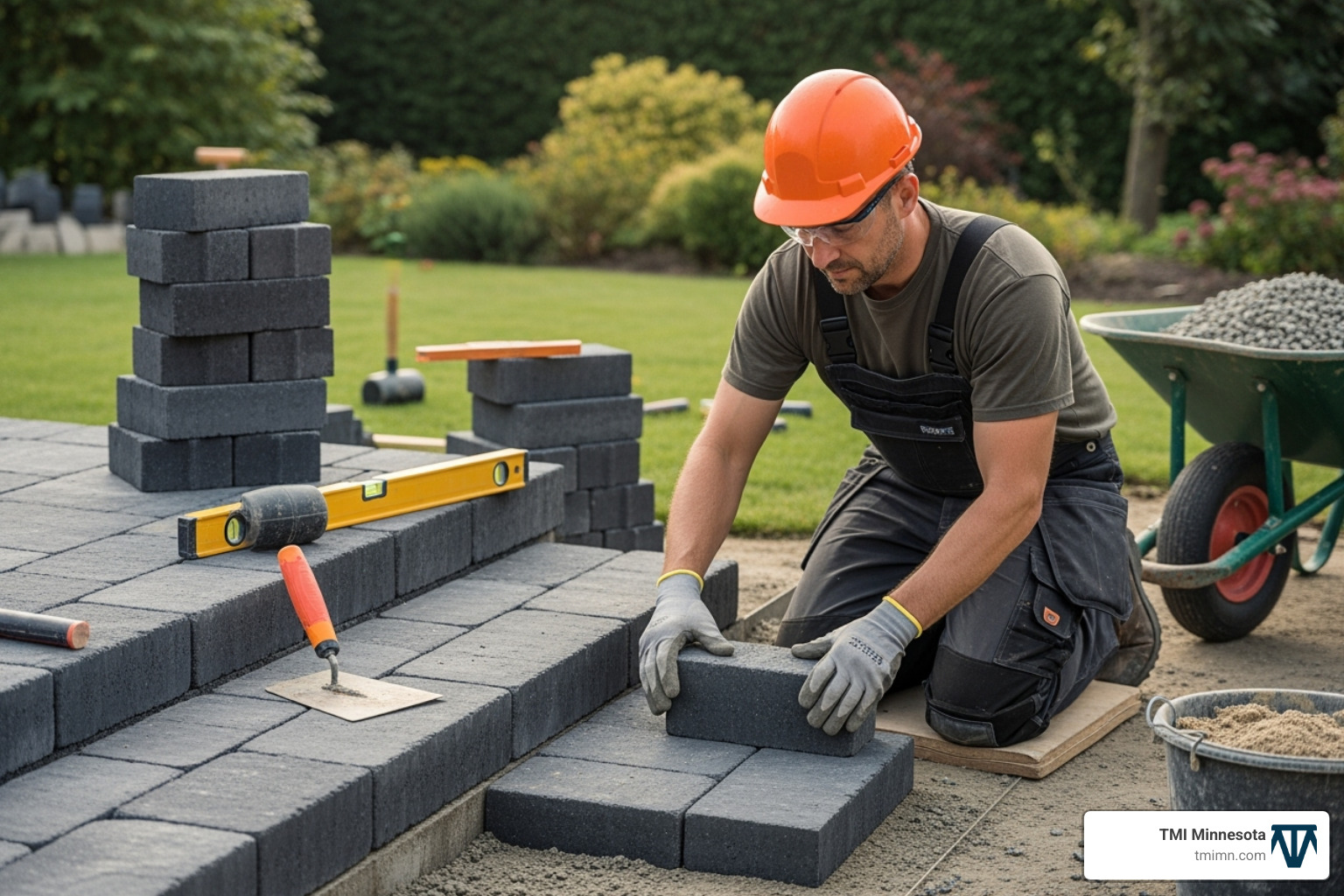 professional installing charcoal block pavers on a step foundation - charcoal block paving step professional installing charcoal block pavers on a step foundation - charcoal block paving step