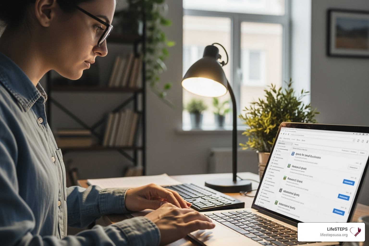 person searching for grants on laptop - grants for single parents to buy a house