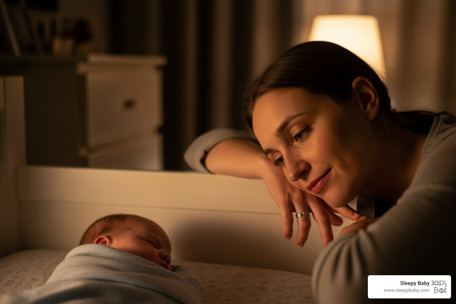 A tired but loving parent looking at their sleeping baby - baby colic