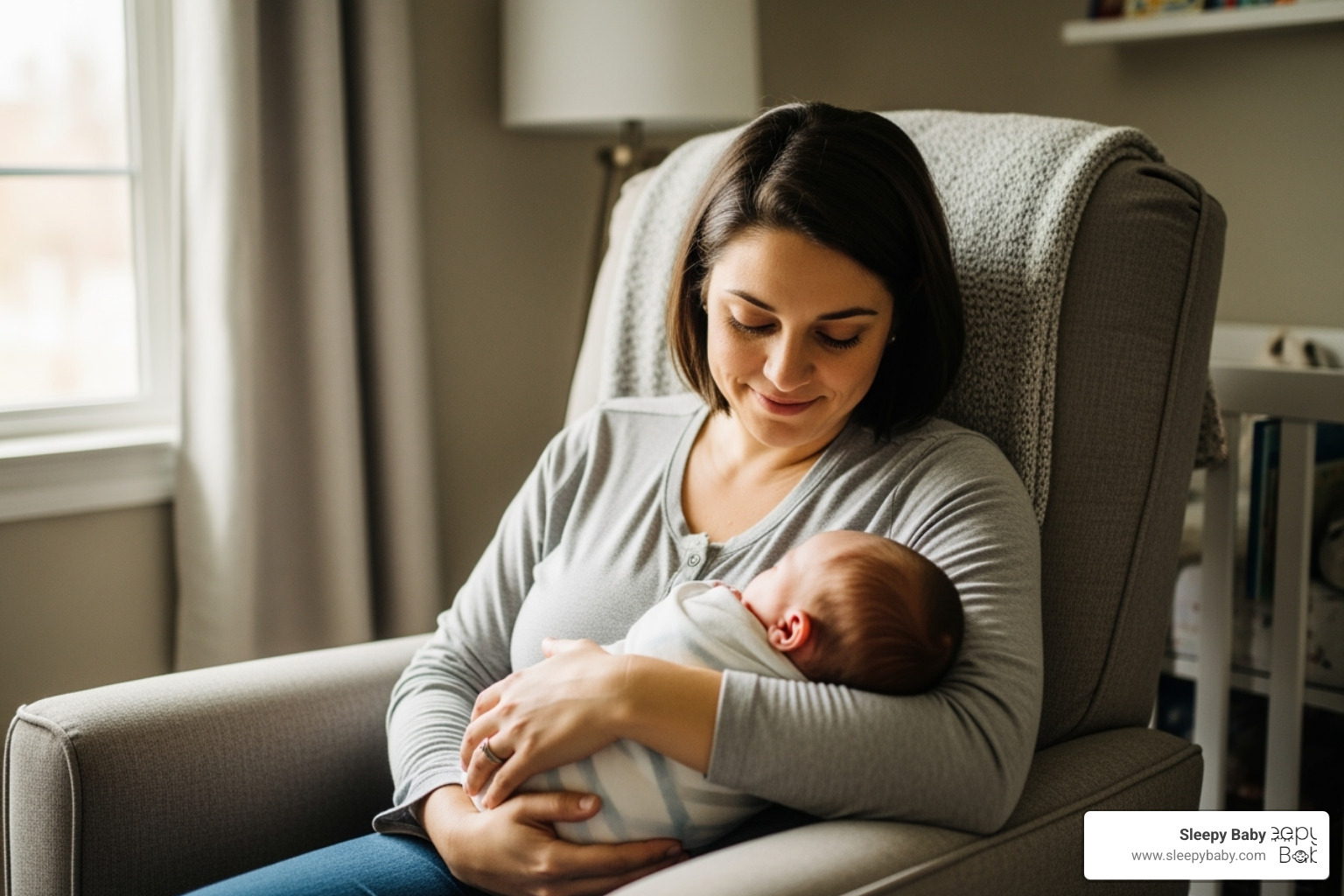 A parent calmly rocking a swaddled baby - baby colic