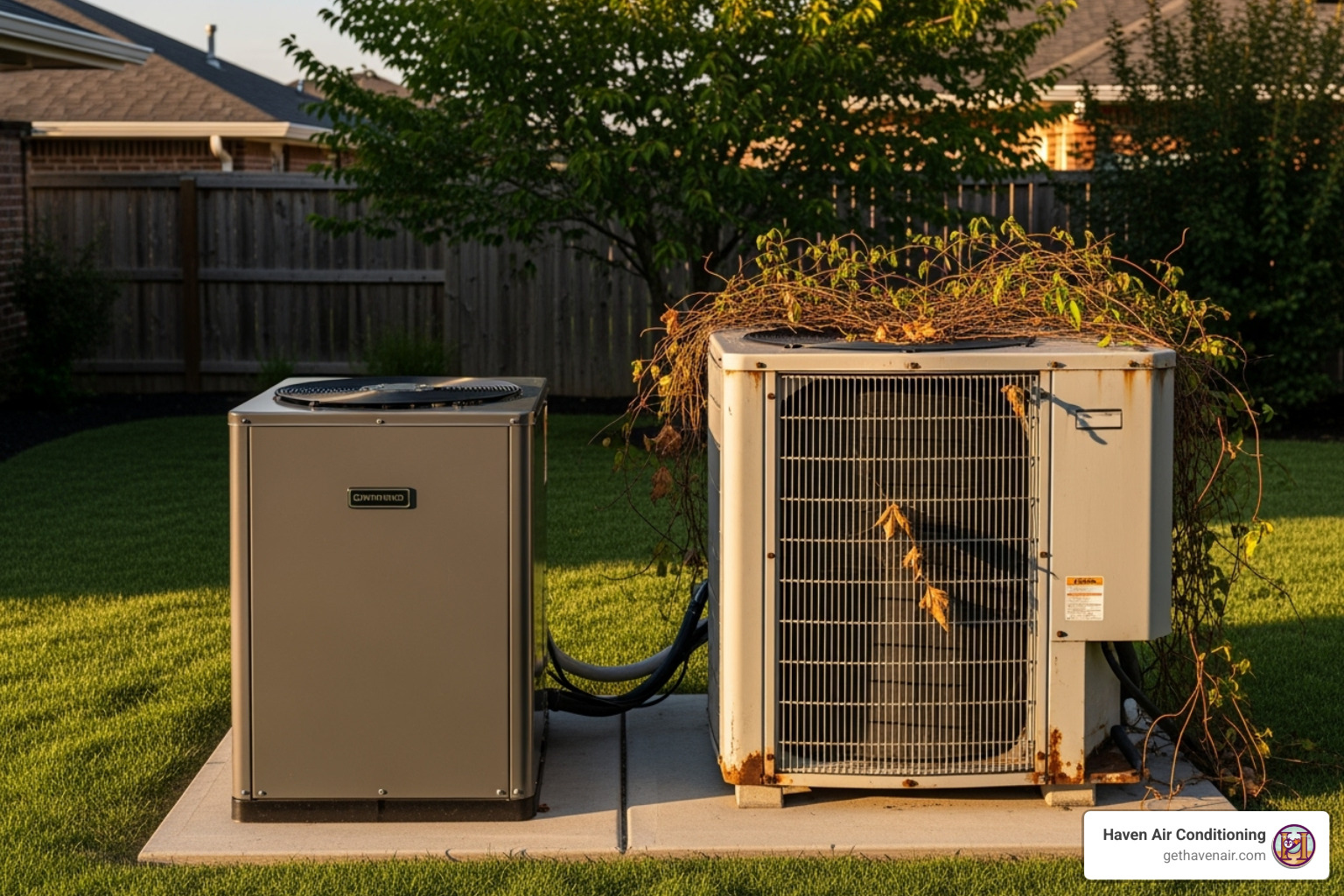 new, modern HVAC unit next to an old one - hvac repair riverside ca new, modern HVAC unit next to an old one - hvac repair riverside ca