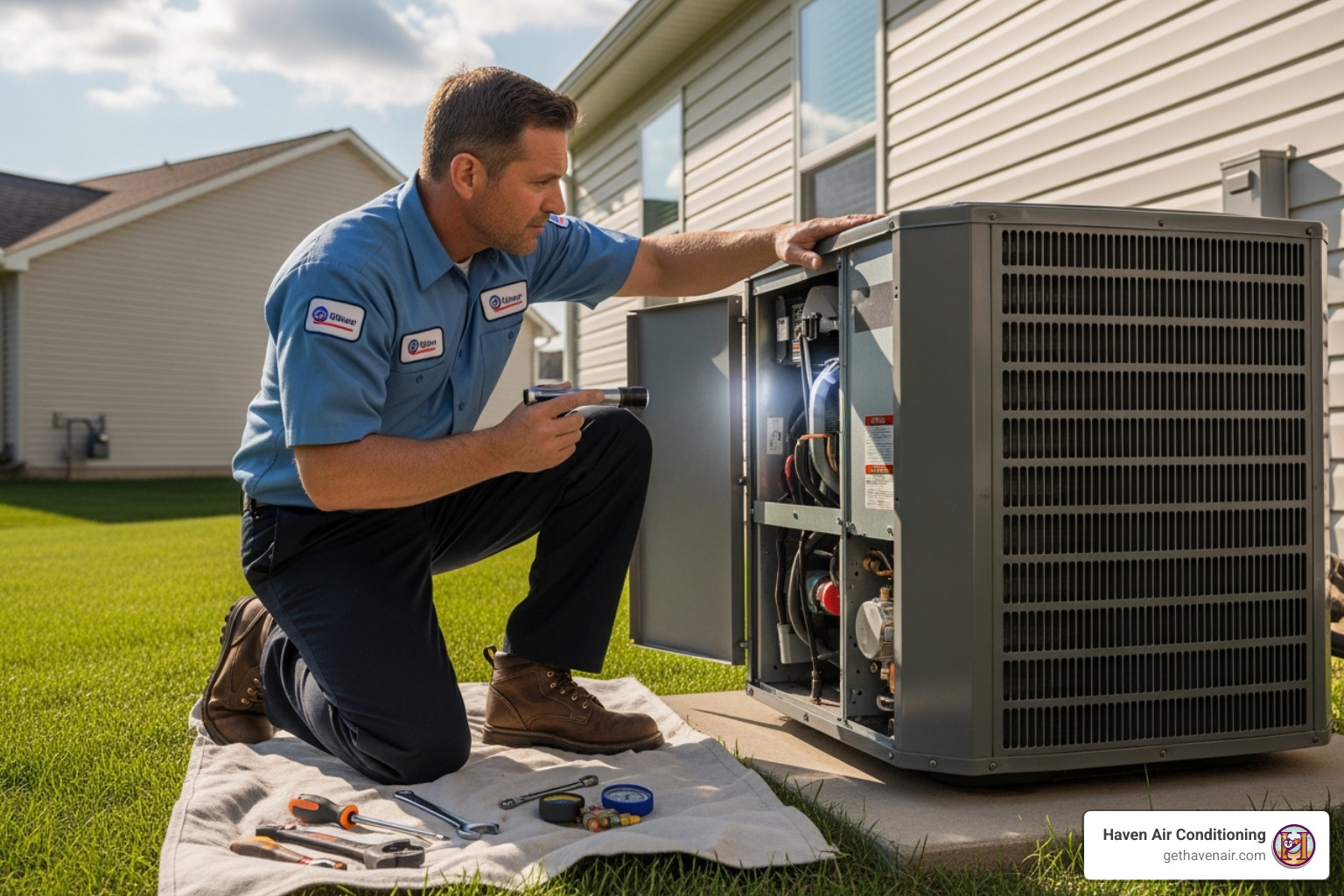 HVAC technician inspecting an outdoor AC unit - hvac repair riverside ca HVAC technician inspecting an outdoor AC unit - hvac repair riverside ca