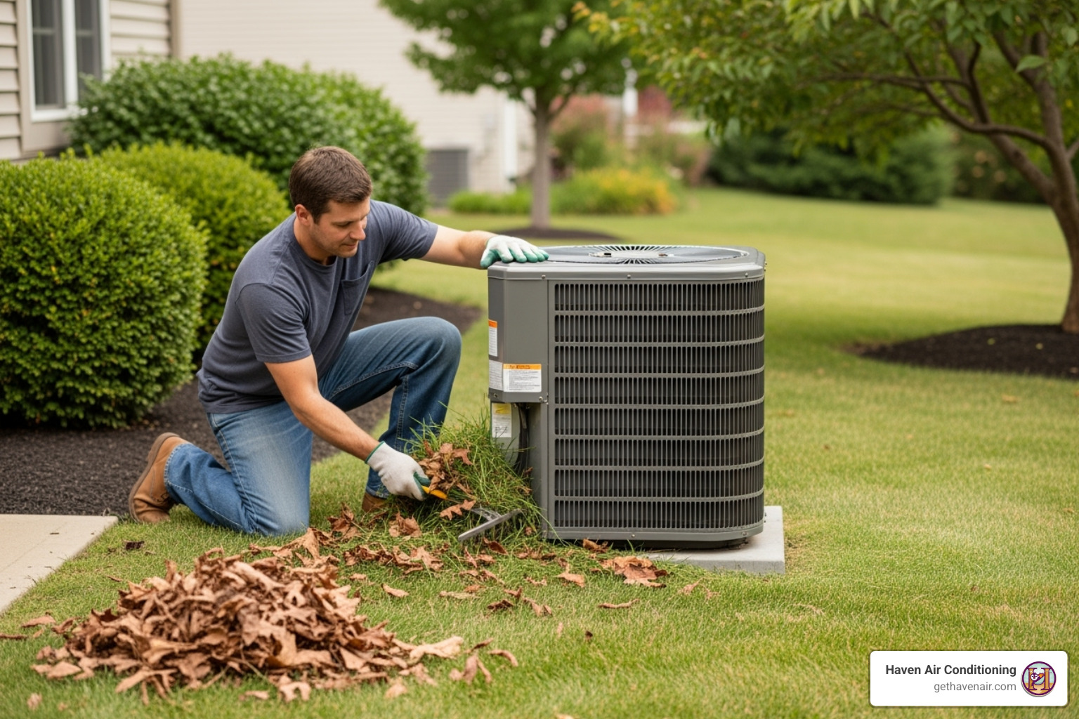 clearing debris from outdoor AC unit - Clean air conditioning clearing debris from outdoor AC unit - Clean air conditioning