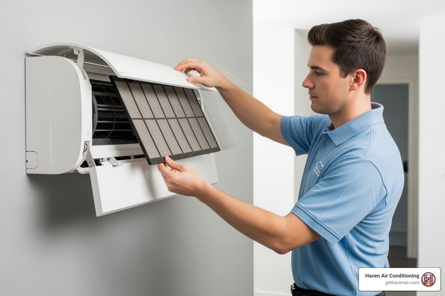 person removing AC filter - Clean air conditioning person removing AC filter - Clean air conditioning