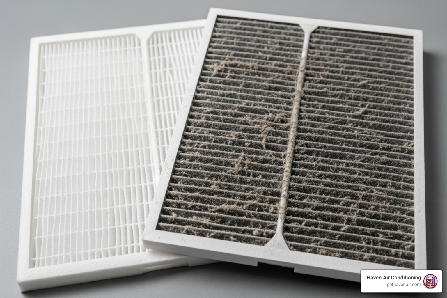 clean mini-split filter next to a dirty one - mini splits