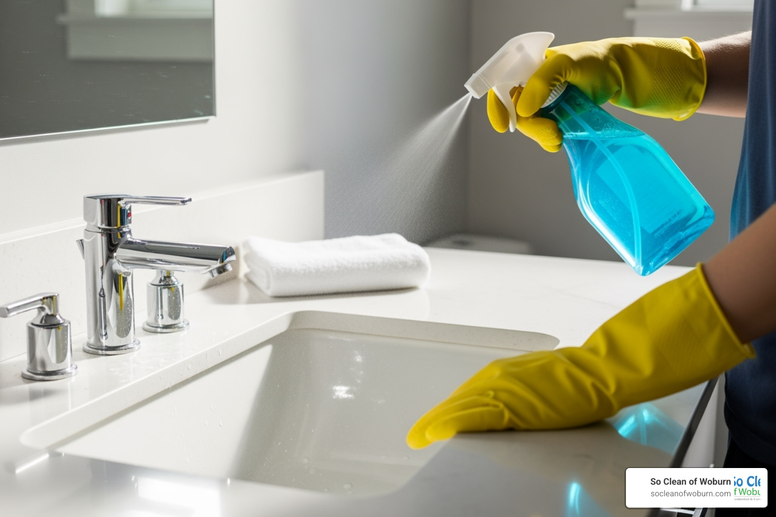 Person spraying bathroom sink with Handy Andy Multipurpose Spray - handy andy multipurpose spray