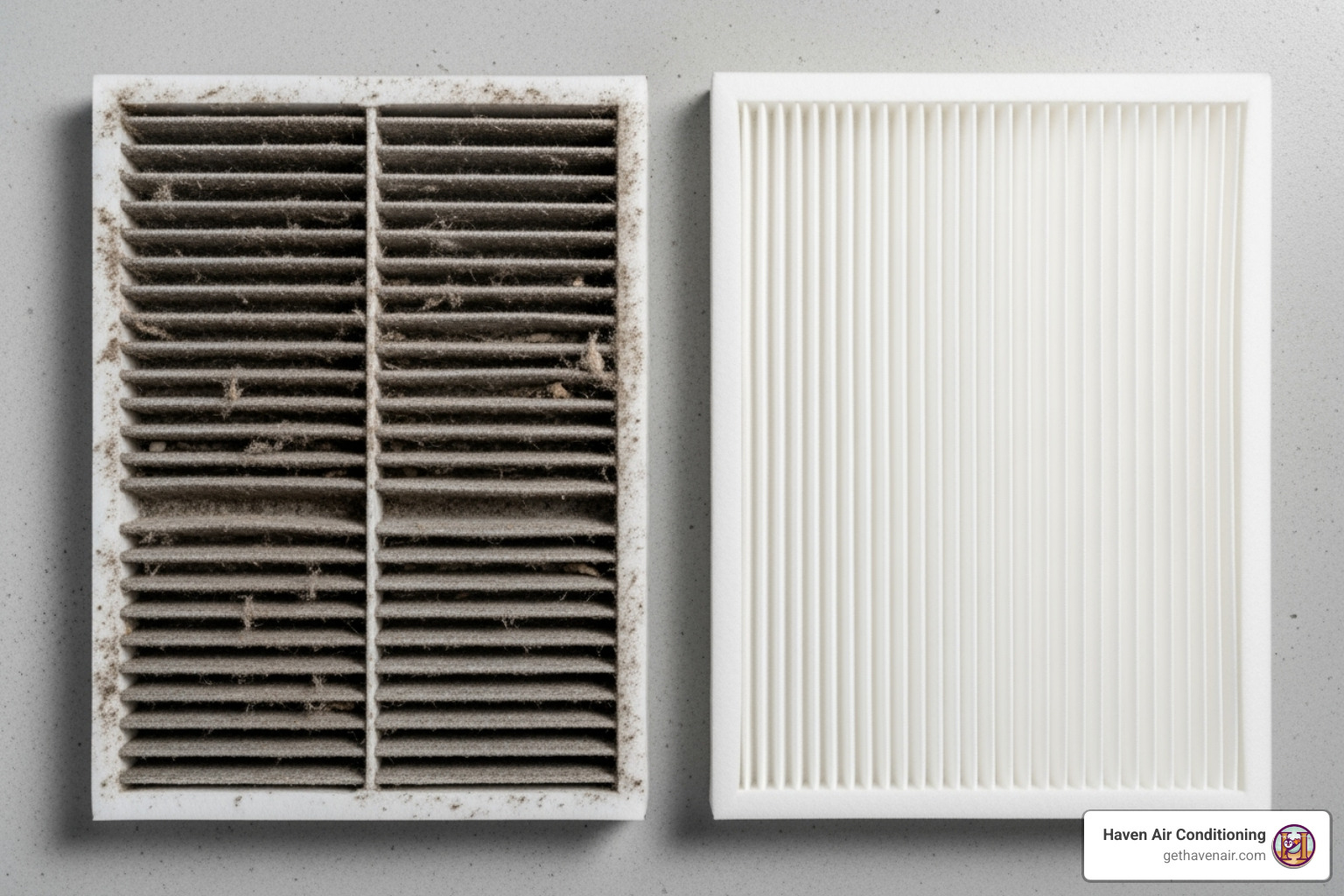 Dirty air filter next to a clean one - HVAC maintenance plan Dirty air filter next to a clean one - HVAC maintenance plan